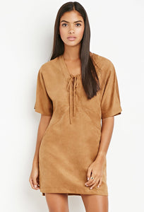 Contemporary Faux Suede Lace-Up Dress